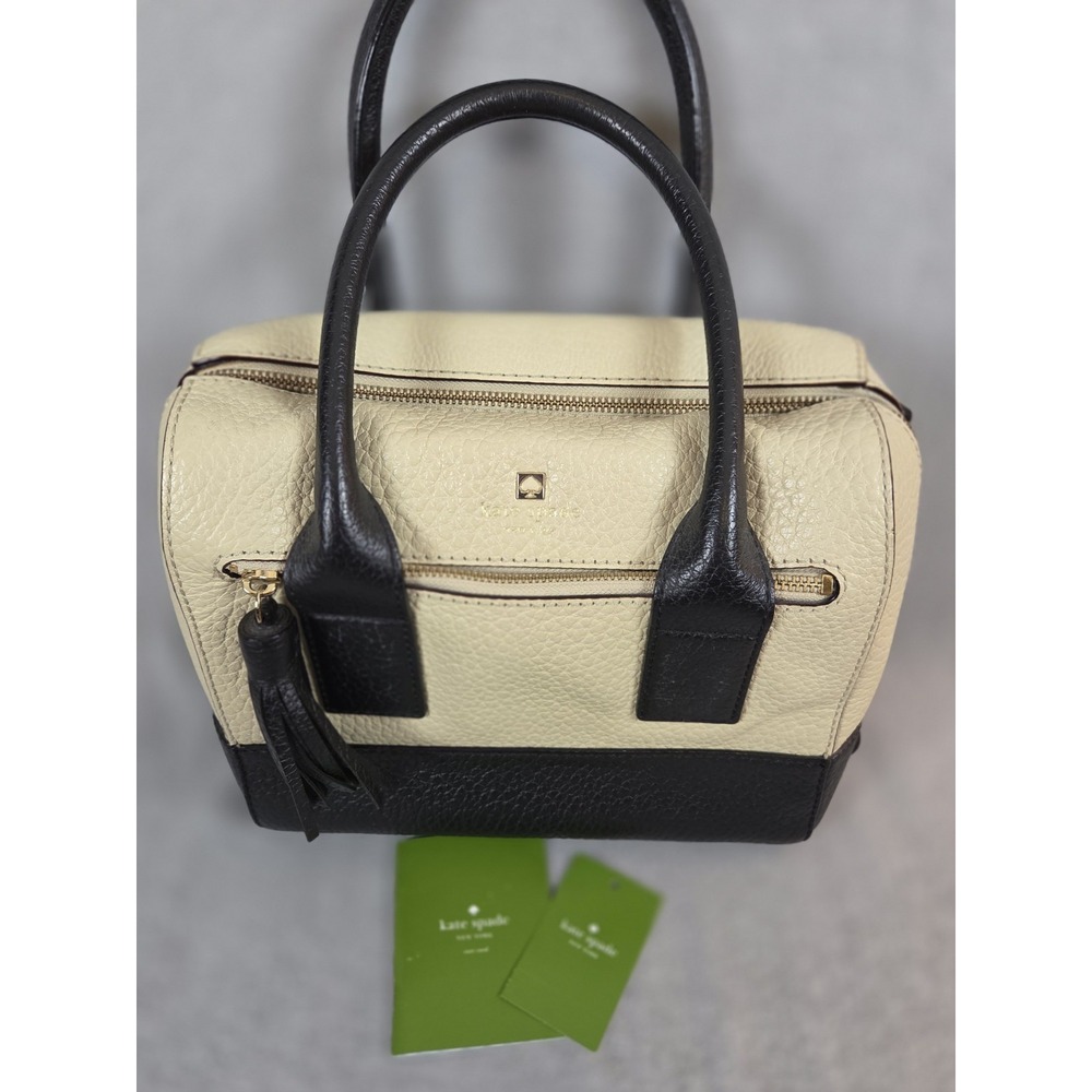 KATE SPADE Southport Avenue Alessa Bag Cream Ivory Black Tote Pebbled Leather